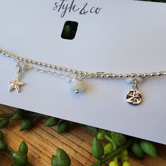 Style & Co (#2) beach themed silver tone inklet with sand dollar and starfish… - Picture 2 of 5